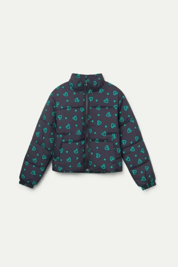 Abrigo acolchado estampado de corazones verdes-COMPAÑIAFANTASTICA Sale