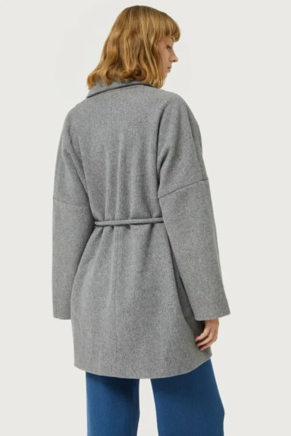 Abrigo corto con cinturón gris-COMPAÑIAFANTASTICA Hot