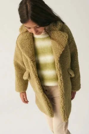 Abrigo de niña de borreguito verde-MINI Cheap