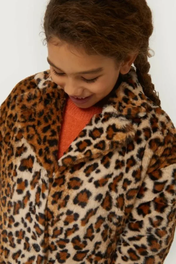 Abrigo de niña de pelo estampado de leopardo-MINI Clearance