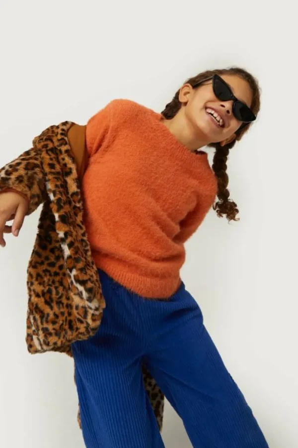 Abrigo de niña de pelo estampado de leopardo-MINI Clearance