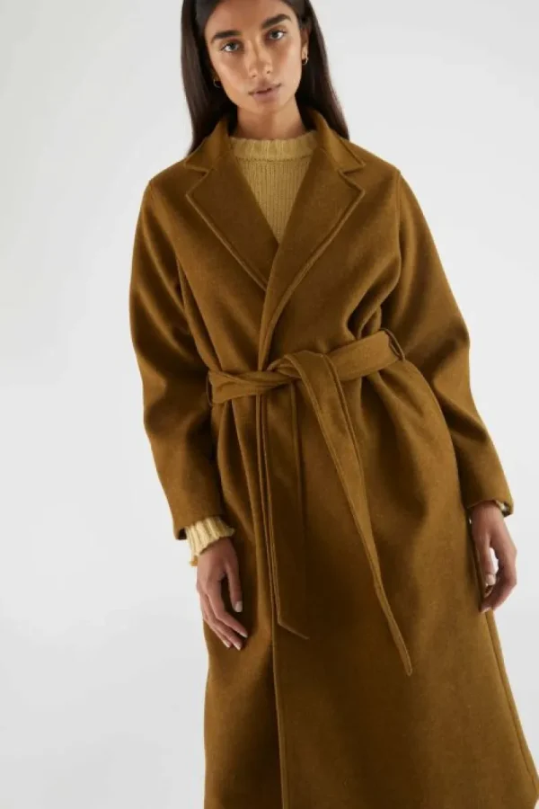 Abrigo midi con cuello solapa marrón-COMPAÑIAFANTASTICA New