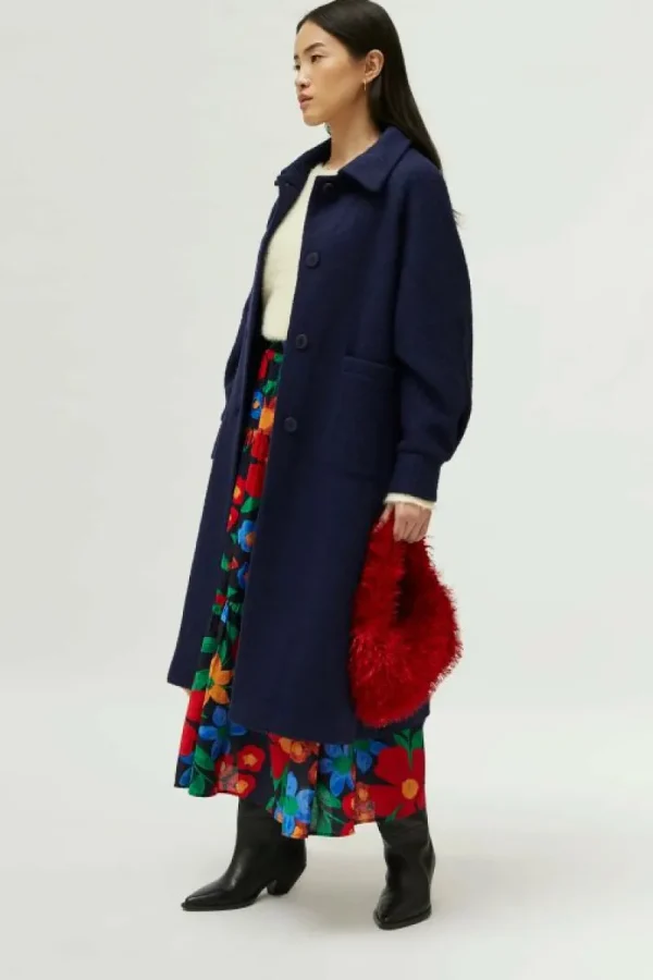 Abrigo midi de bouclé azul marino-COMPAÑIAFANTASTICA Shop