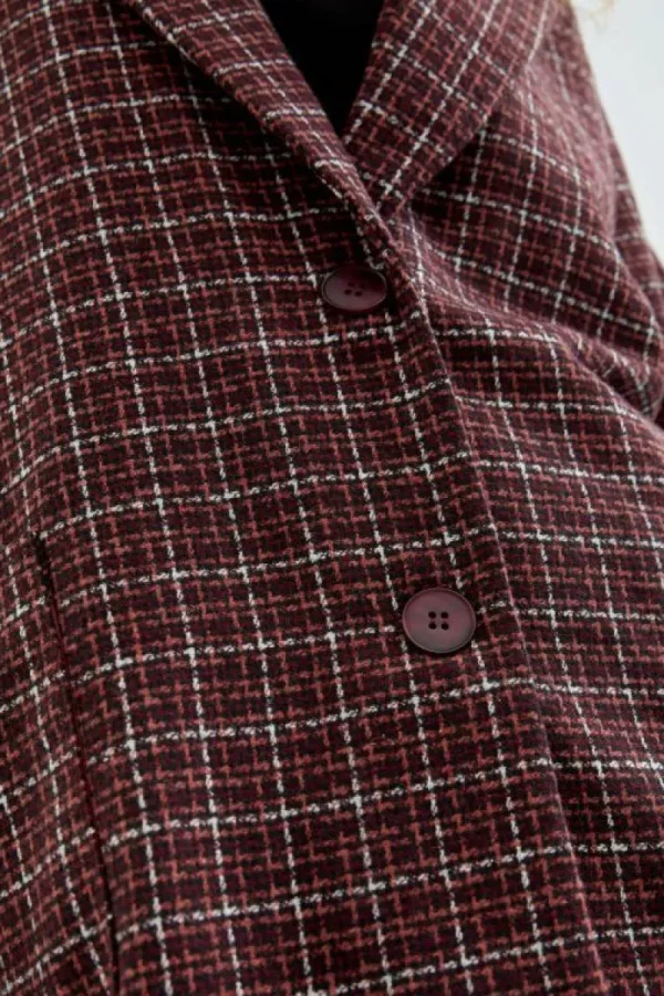 Abrigo midi de franela con estampado de cuadros granates-COMPAÑIAFANTASTICA Best