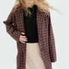 Abrigo midi de franela con estampado de cuadros granates-COMPAÑIAFANTASTICA Best