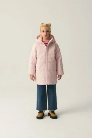 Abrigo unisex plumífero midi con capucha rosa-MINI Best Sale