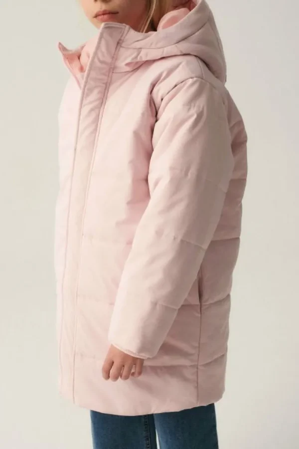 Abrigo unisex plumífero midi con capucha rosa-MINI Best Sale