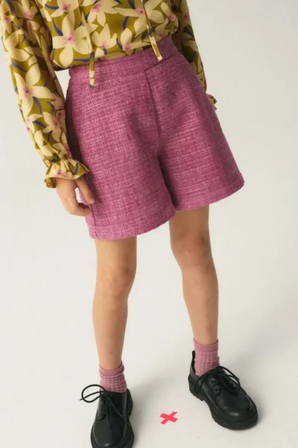 Bermudas de niña de tweed rosa-MINI Fashion