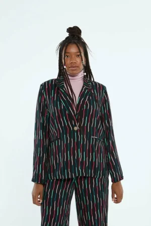 Blazer de traje con estampado de rayas negro-COMPAÑIAFANTASTICA Hot