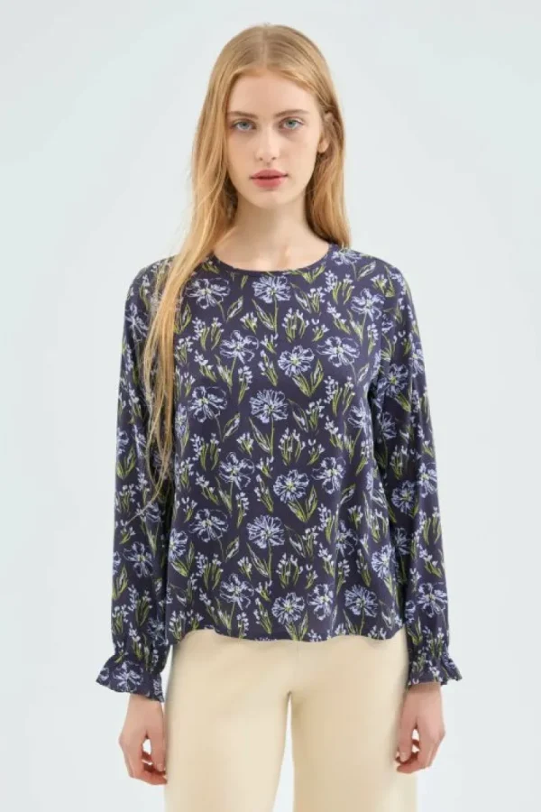 Blusa en LENZING™ ECOVERO™ con estampado floral azul-COMPAÑIAFANTASTICA Cheap