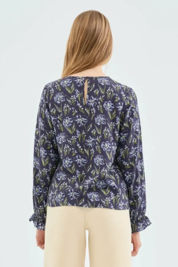 Blusa en LENZING™ ECOVERO™ con estampado floral azul-COMPAÑIAFANTASTICA Cheap