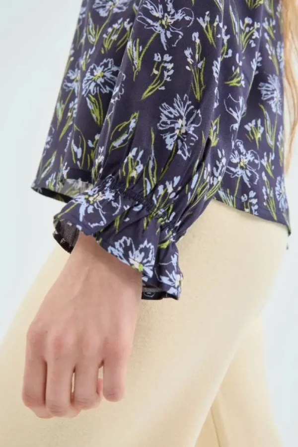Blusa en LENZING™ ECOVERO™ con estampado floral azul-COMPAÑIAFANTASTICA Cheap