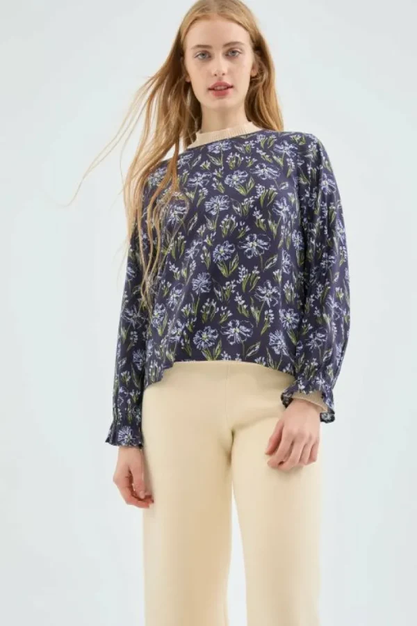 Blusa en LENZING™ ECOVERO™ con estampado floral azul-COMPAÑIAFANTASTICA Cheap