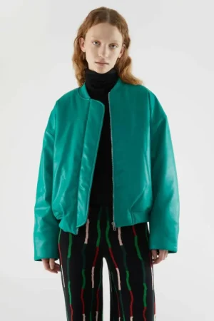Bomber acolchada de piel sintética verde-COMPAÑIAFANTASTICA Flash Sale