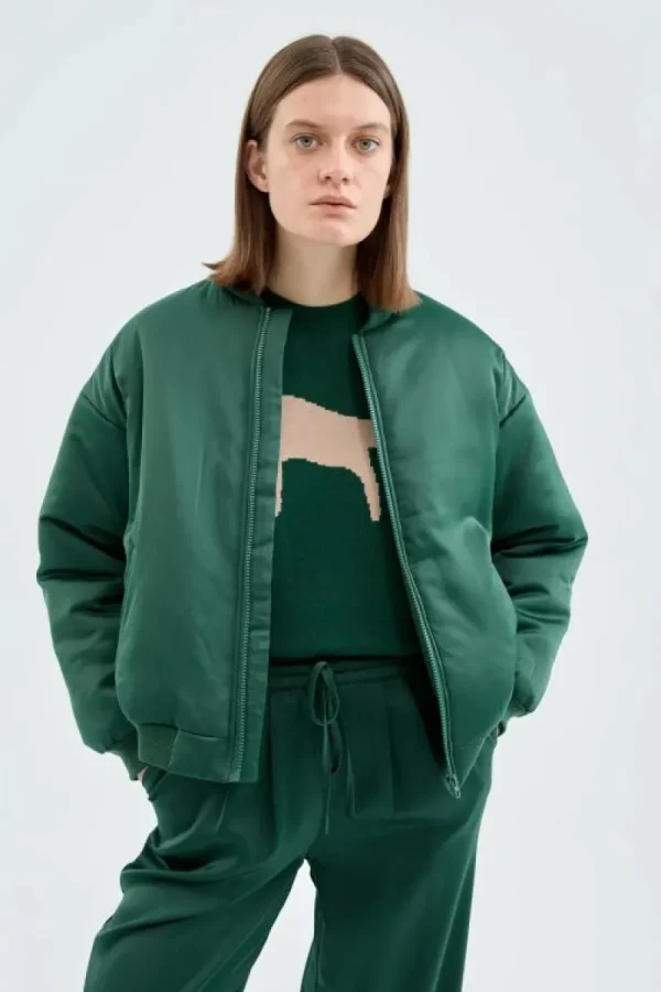Bomber acolchada satinada verde-COMPAÑIAFANTASTICA Cheap