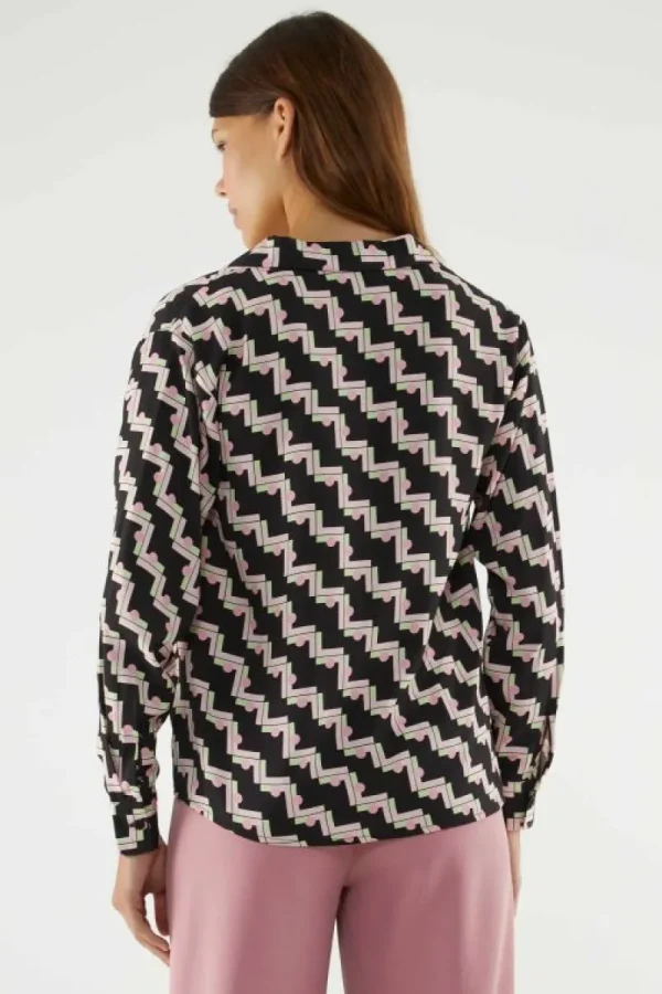 Camisa de manga larga con estampado geométrico negro-COMPAÑIAFANTASTICA Fashion
