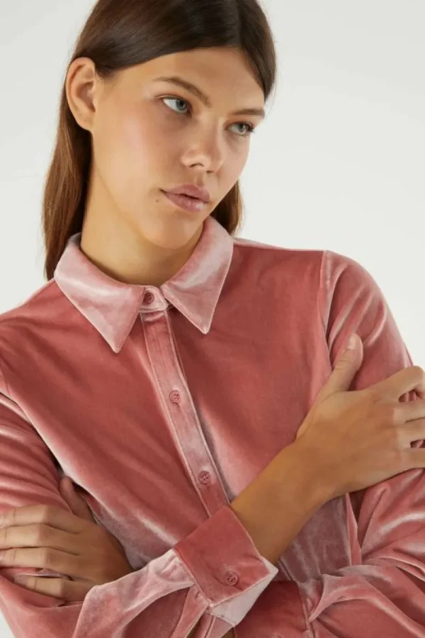 Camisa de manga larga y terciopelo rosa-COMPAÑIAFANTASTICA New