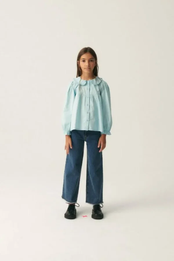 Camisa de niña con cuello bobo azul-MINI Flash Sale