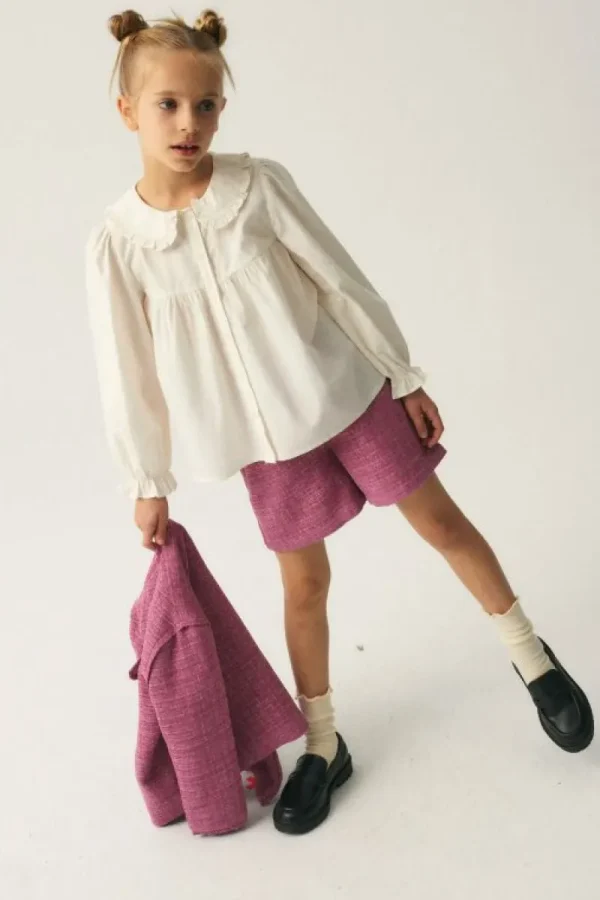 Camisa de niña con cuello bobo blanca-MINI Discount