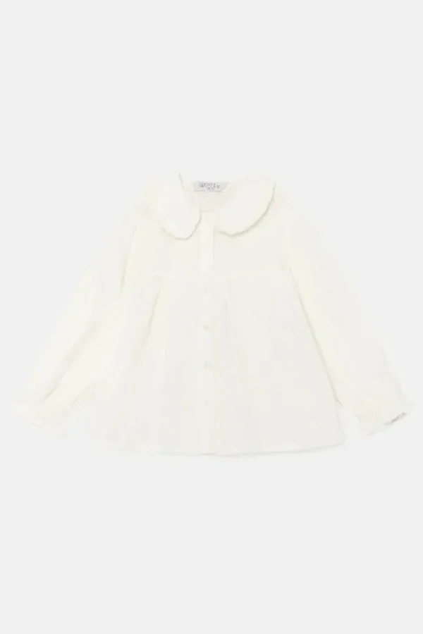 Camisa de niña con cuello bobo blanca-MINI Discount