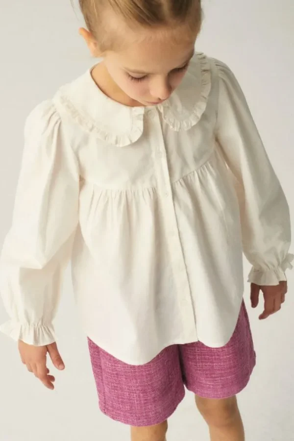 Camisa de niña con cuello bobo blanca-MINI Discount