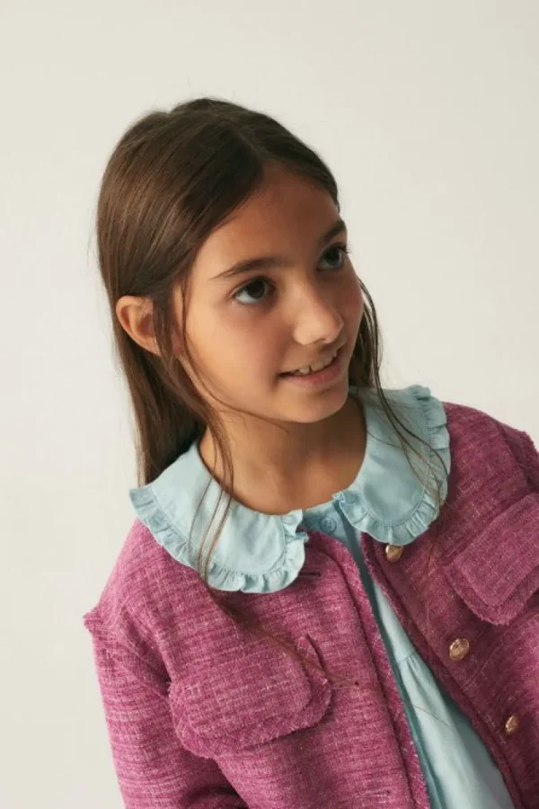 Camisa de niña con cuello bobo azul-MINI Flash Sale