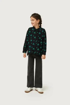 Camisa de niña estampado de corazones verdes-MINI Online