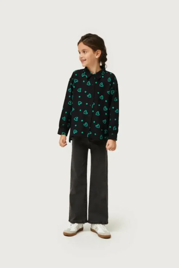 Camisa de niña estampado de corazones verdes-MINI Online
