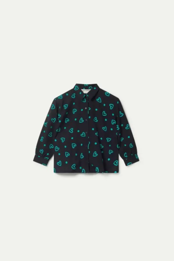 Camisa de niña estampado de corazones verdes-MINI Online