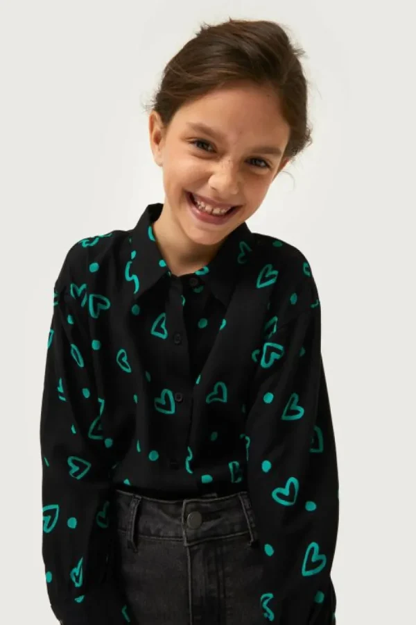 Camisa de niña estampado de corazones verdes-MINI Online