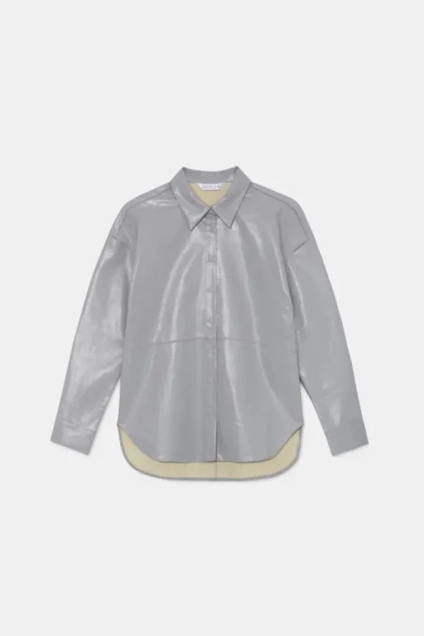 Camisa de piel sintética gris-COMPAÑIAFANTASTICA Best