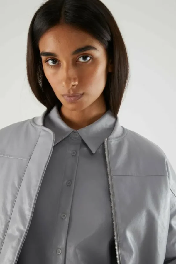 Camisa de piel sintética gris-COMPAÑIAFANTASTICA Best