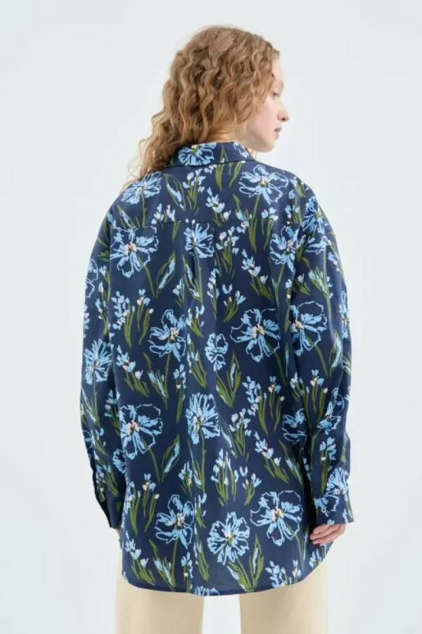 Camisa oversize de popelín con estampado floral azul-COMPAÑIAFANTASTICA Hot