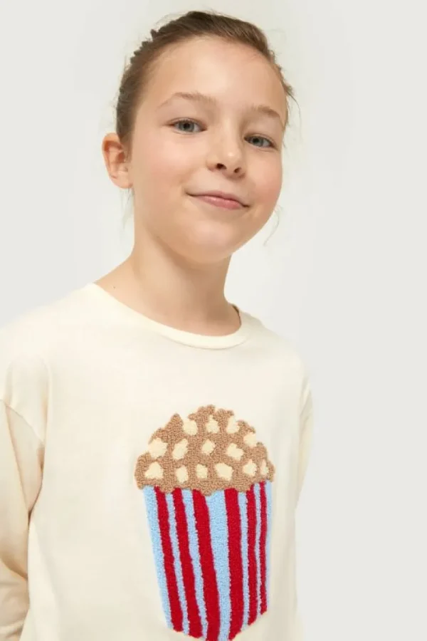 Camiseta de niña con print de palomitas blanco crema-MINI Outlet