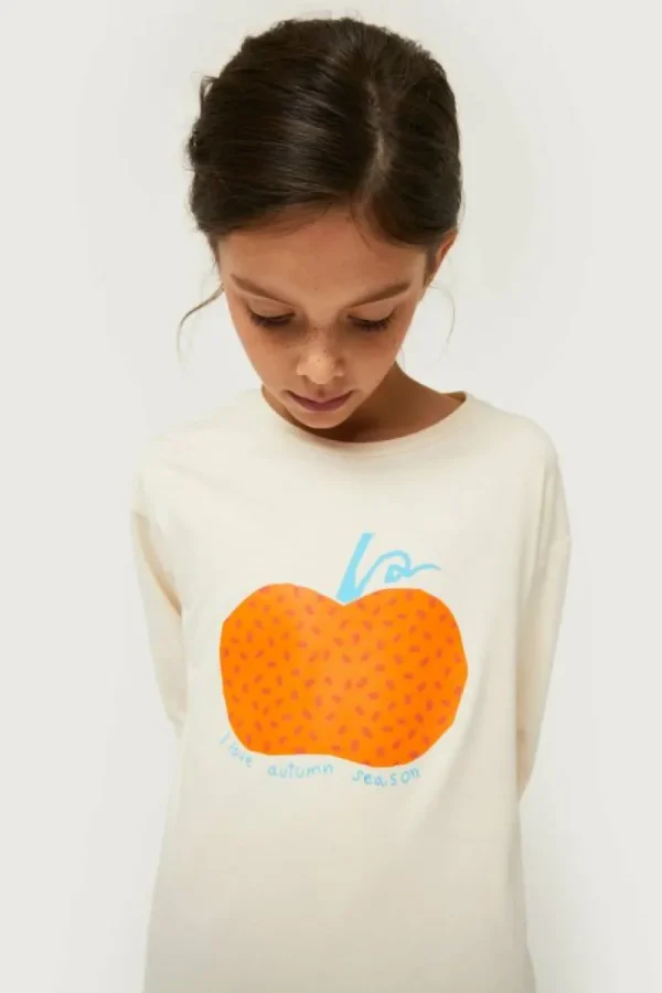 Camiseta de niña con print de calabaza blanca-MINI Outlet