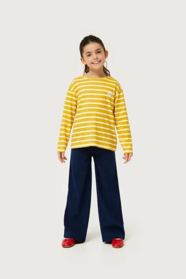 Camiseta de niña rayas parche de flor amarilla-MINI Shop