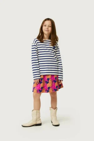 Camiseta de niña rayas parche de gato-MINI Fashion