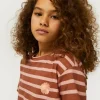Camiseta de niña rayas parche de flor marrón-MINI Clearance