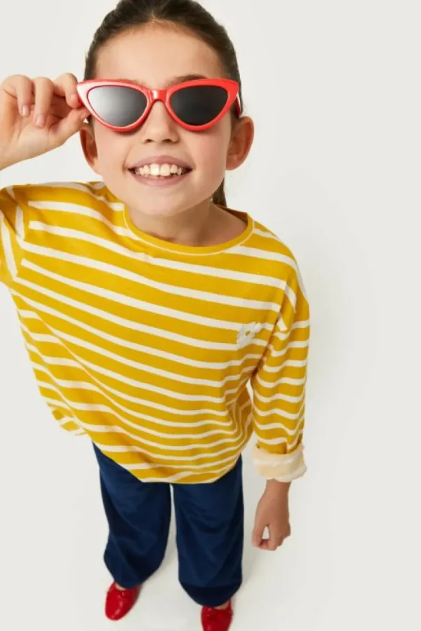 Camiseta de niña rayas parche de flor amarilla-MINI Shop