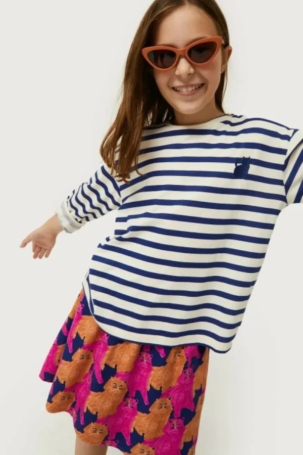 Camiseta de niña rayas parche de gato-MINI Fashion