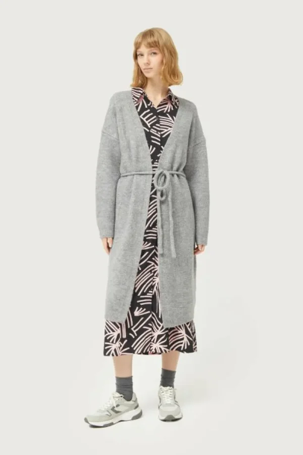 Chaqueta midi de punto gris-COMPAÑIAFANTASTICA Shop