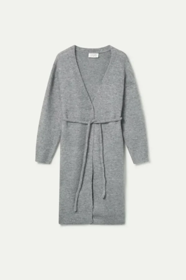 Chaqueta midi de punto gris-COMPAÑIAFANTASTICA Shop