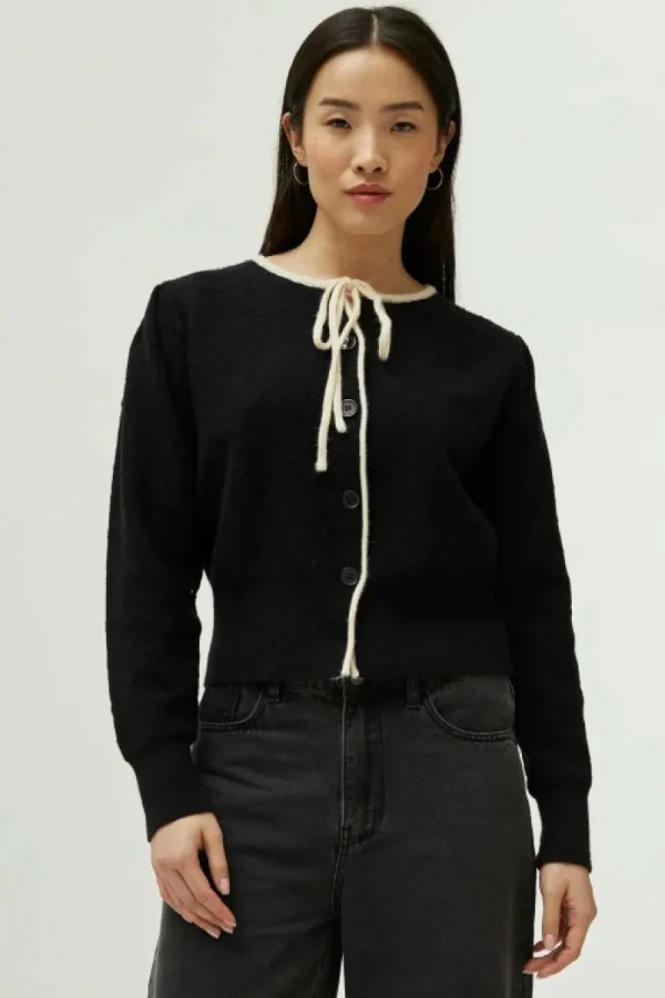 Cárdigan de punto lazada negro-COMPAÑIAFANTASTICA Store