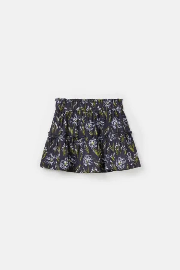 Falda corta de niña en viscosa LENZING™ ECOVERO™ con estampado floral azul-MINI Best Sale