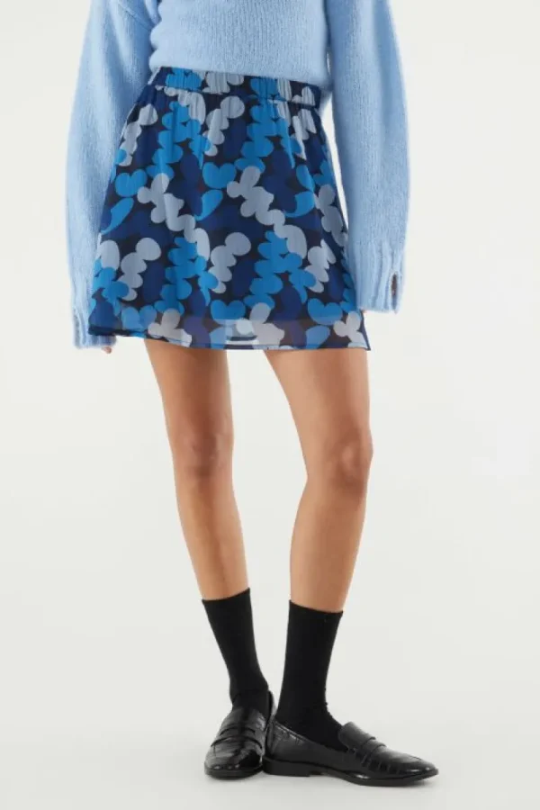 Falda corta elástica con estampado abstracto azul-COMPAÑIAFANTASTICA New