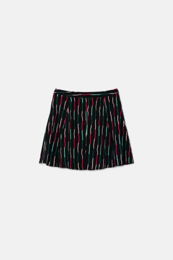 Falda corta evasé con estampado de rayas negro-COMPAÑIAFANTASTICA Clearance