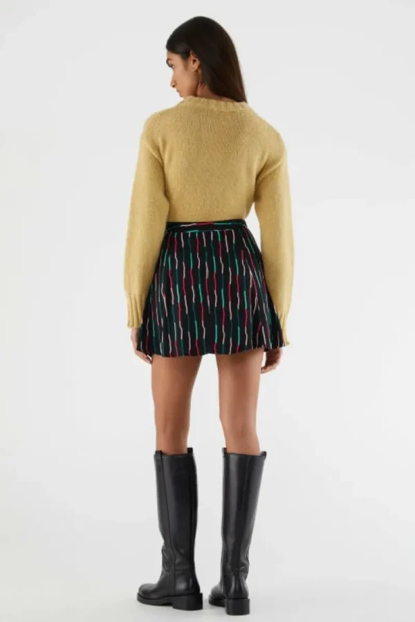 Falda corta evasé con estampado de rayas negro-COMPAÑIAFANTASTICA Clearance