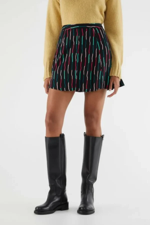 Falda corta evasé con estampado de rayas negro-COMPAÑIAFANTASTICA Clearance