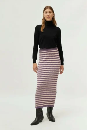 Falda larga de punto rayas moradas-COMPAÑIAFANTASTICA Outlet