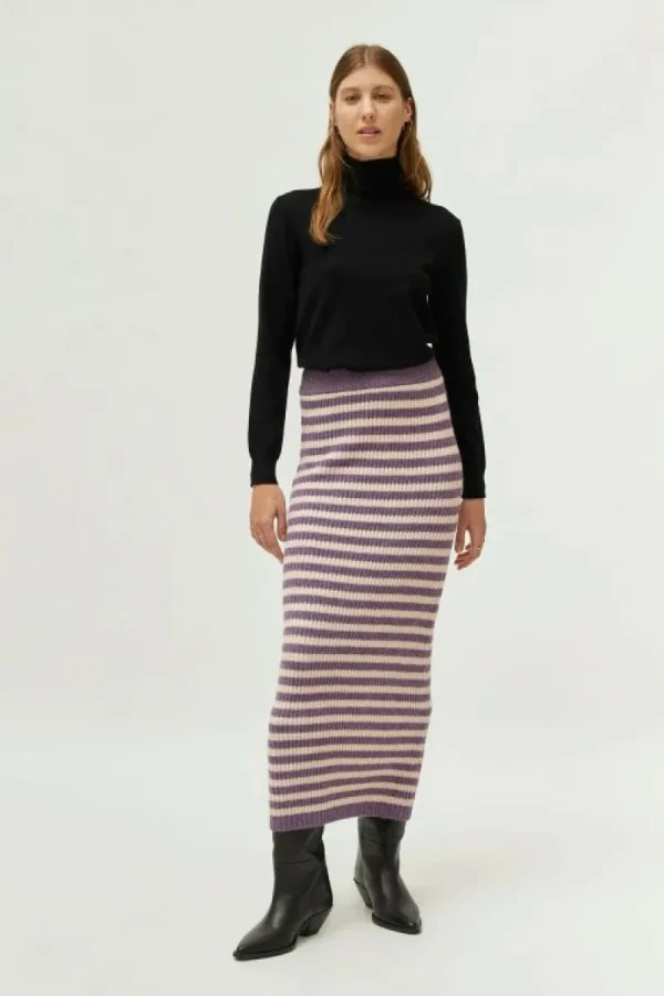 Falda larga de punto rayas moradas-COMPAÑIAFANTASTICA Outlet